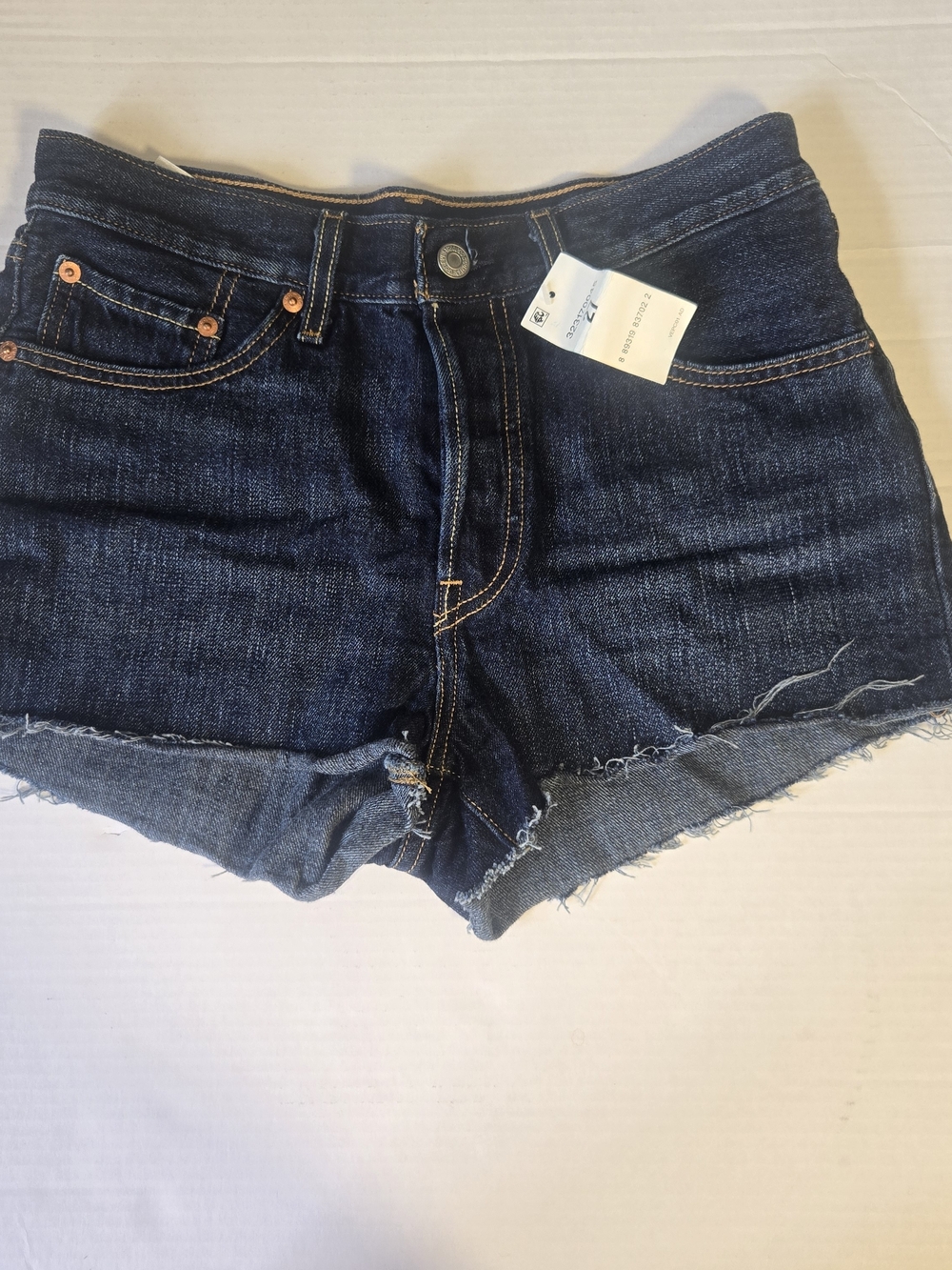 Levi's Dark Indigo Frayed Hem Denim Shorts